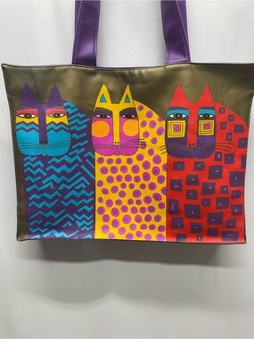 Laurel Burch Wild Cats tote bag large vinyl colorful zip art to wear quirky
